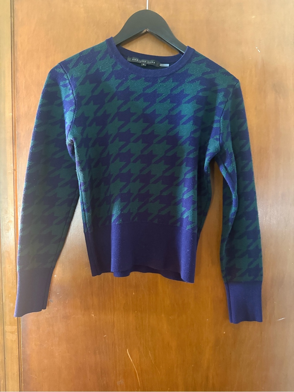 Endless Rose Navy & Green Houndstooth Crewneck Sweater